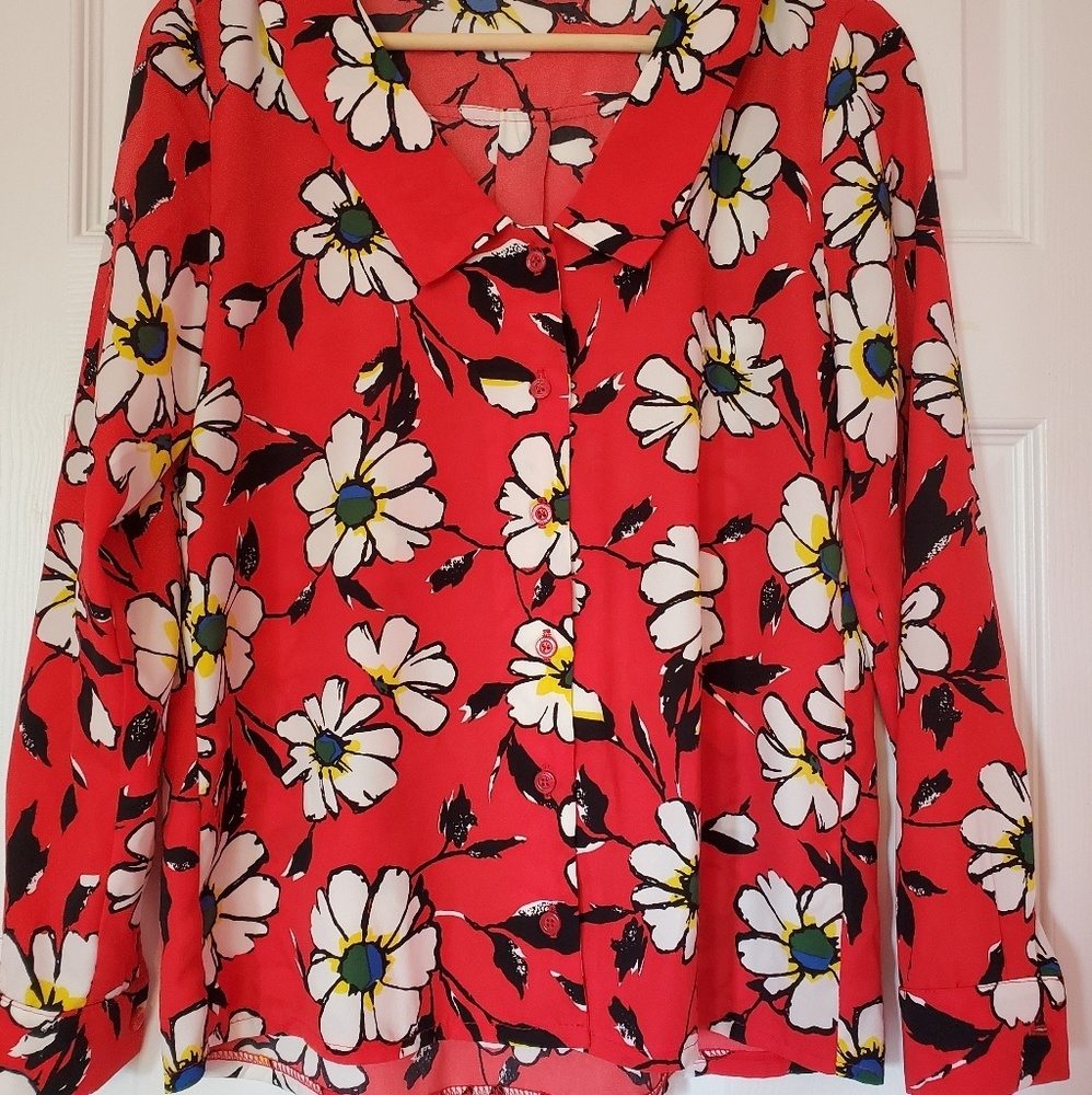 Hippocampe Red Flower Blouse